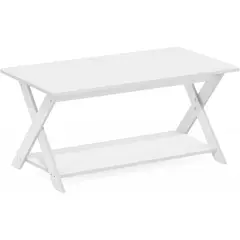 FURINNO - Mesa de Centro Blanca Moderna con Patas Cruzadas y Estante Inferior