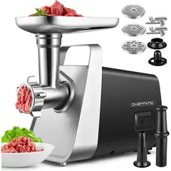 undefined - Picadora de Carne Eléctrica CHEFFANO Motor de 2000W con 3 Platos y Kit para Salchichas