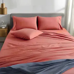 KARYTEX - Juego De Sábanas Unicolor Cama Doble Color Coral