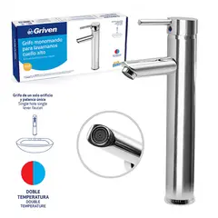 GRIVEN - Grifería Monomando Para Lavamanos Cuello Alto Acero Inoxidable Acabado Cromo Consumo 5 l/min