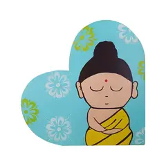 PLINI - Figura Decorativa Buda Corazón en Madera 21 cm Hecho a Mano