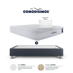 COMODISIMOS - Combo Colchón Semifirme king Atlantico Pillow 200x200 + Base Cama Dividida Essential Gris 200x100 + 2 Almohadas
