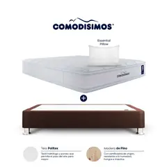 COMODISIMOS - Combo Colchón Semifirme king Atlantico Pillow 200x200 + Base Cama Dividida Essential Café 200x100 + 2 Almohadas
