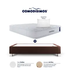 COMODISIMOS - Combo Colchón Semifirme Queen Atlantico Pillow 160x190 + Base Cama Dividida Essential Café 160x0.95 + 2 Almohadas