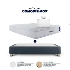 COMODISIMOS - Combo Colchón Semifirme Doble Atlantico Pillow 140x190 + Base Cama Dividida Essential Gris 140x0.95 + 2 Almohadas