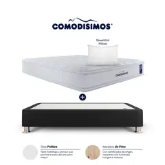 COMODISIMOS - Combo Colchón Semifirme Queen Atlantico Pillow 160x190 + Base Cama Dividida Essential Negra 160X0.95 + 2 Almohadas