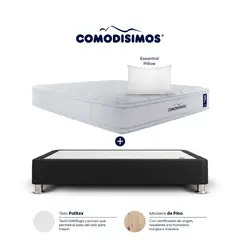 COMODISIMOS - Combo Colchón Semifirme Semidoble Atlantico Pillow 120x190 + Base Cama Essential Negro 120x190 + 1 Almohada
