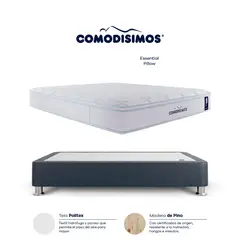 COMODISIMOS - Combo Colchón Doble Sensación Doble Atlantico Pillow Solution 140x190 + Base Cama Dividida Essential Gris 140x 0.95 + 2 Almohadas