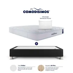 COMODISIMOS - Combo Colchón Doble Sensación Doble Atlantico Pillow Solution 140x190 + Base Cama Dividida Essential Negra 140x 0.95 + 2 Almohadas