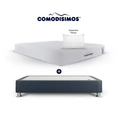 COMODISIMOS - Combo Colchón Sencillo Doble Sensación de Firmeza Access Solution 100x190 + Base Cama Essential gris 100x190 + 1 Almohada