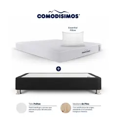 COMODISIMOS - Combo Colchón Queen Semifirme Access Resortado 160x190 + Base Cama Dividida Essential Negra 160x95 + 2 Almohadas
