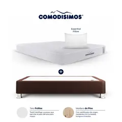 COMODISIMOS - Combo Colchón Queen Semifirme Access Resortado 160x190 + Base Cama Dividida Essential Café 160x95 + 2 Almohadas
