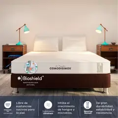 COMODISIMOS - Combo Colchón Doble Semifirme Access Resortado 140X190 + Base Cama Essential Café 140X190 + 2 Almohadas