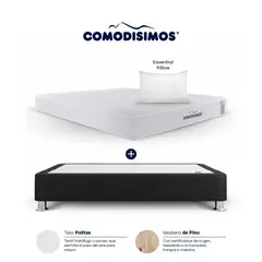 COMODISIMOS - Combo Colchón Semidoble Semifirme Access Resortado 120x190 + Base Cama Essential Negra 120x190 + 1 Almohada