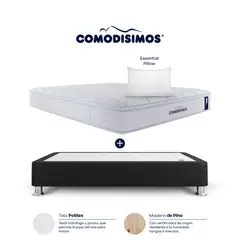 COMODISIMOS - Combo Colchón Doble Sensación Sencillo Atlantico Pillow Solution 100x190 + Base Cama Essential Negra 100x190 + 1 Almohada