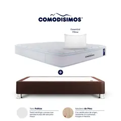 COMODISIMOS - Combo Colchón Doble Sensación Sencillo Atlantico Pillow Solution Solution 100x190 + Base Cama Essential Café 100x190 + 1 Almohada