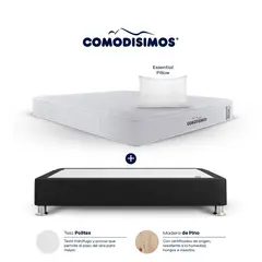 COMODISIMOS - Combo Colchón Semidoble Doble Sensación de Firmeza Access Solution 120x190 + Base Cama Essential Negra 120x190 + 1 Almohada
