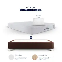 COMODISIMOS - Combo Colchón Semidoble Doble Sensación de Firmeza Access Solution 120x190 + Base Cama Essential Cafe 120x190 + 1 Almohada