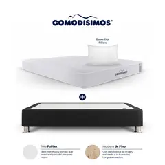 COMODISIMOS - Combo Colchón Sencillo Semifirme Access Resortado 100x190 + Base Cama Essential Negra 100x190 + 1 Almohada