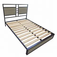 HOMEGLAMOUR - Cama Sencilla Metal Madera Amatista Gris Oscuro 100x190x24