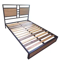HOMEGLAMOUR - Cama Queen Metal Madera Amatista Cafe 160x190x24