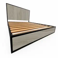 HOMEGLAMOUR - Cama Queen Metal Madera Agata Gris Oscuro 160x190x24