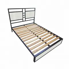 HOMEGLAMOUR - Cama Queen Metal Madera Amatista Gris 160x190x24