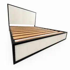 HOMEGLAMOUR - Cama Queen Metal Madera Agata Gris 160x190x24