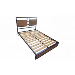 HOMEGLAMOUR - Cama Queen Metal Madera Amatista Cafe Oscuro 160x190x24