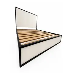 HOMEGLAMOUR - Cama Sencilla Metal Madera Agata Gris 100x190x24