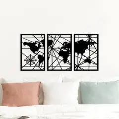 CEGRAFIC - Set De 3 Cuadros Mapamundi Negro