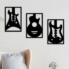 CEGRAFIC - Set De 3 Cuadros Guitarras Negro