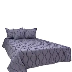 HOMETEX - Tendido Password Ondas Fullqueen Doble Faz Gris - Blanco