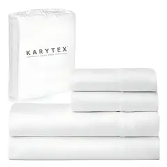 KARYTEX - Juego De Sábanas 100% Algodón 300 Hilos Cama Semidoble Color Blanco