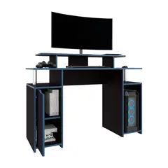 RTA DESIGN - Escritorio Gamer Keria 88x120x45 Rta Wengue + Azul