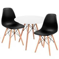 52 BITS - Combo de Mesa Redonda Blanca + 2 Sillas Eames Negro