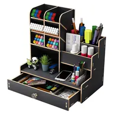52 BITS - Organizador de Escritorio Madera Oficina con Cajonera Negro