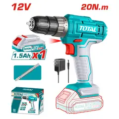 TOTAL TOOLS - Taladro Atornillador 12 V 3/8 Pulg 20Nm Incluye 1 Batería 1.5Ah + Cargador