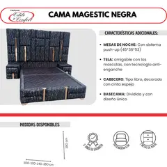 ESTILO Y CONFORT - Cama Magestic Negra 140X190 Pata Madera
