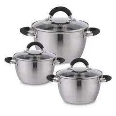 HOME ELEMENTS - Set X3 Ollas Acero Inoxidable con Tapa