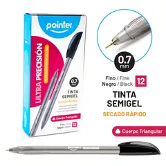 POINTER - Boligrafo 0.7 Semigel Negro Ultra Precision Set X12 Unidades