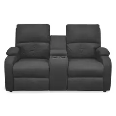 ELITE LIVING - Silla Reclinable 2 Puestos Consola Push Amber Tela Gris