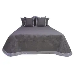 HOMETEX - Tendido Aster Full Queen Doble Faz Gris - Blanco