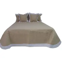 HOMETEX - Tendido Aster Full Queen Doble Faz Beige - Blanco