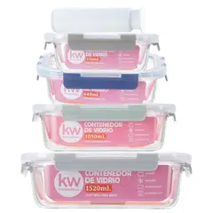 KW - Setx9 Piezas 4 Contenedores Refractarios Rectangulares con Tapa Hermetica y Bomba para Extraccion