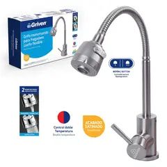 GRIVEN - Grifería Mezc. Monomando P/Fregadero Cuello Flexible Acab Satín Pza Dos Tipos De Chorro Consumo 7.3 l/min