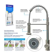 GRIVEN - Grifería Monomando P/Fregadero Con Cuello Flexible Dos Tipos De Chorro Acero Inoxidable Acabado Satin Consumo 7.3 l/min