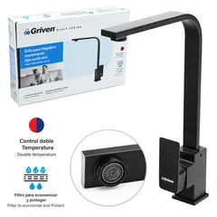 GRIVEN - Grifería Monomando Para Fregadero Cuadrado Acero Inoxidable Acabado Negro Mate Consumo 12 l/min