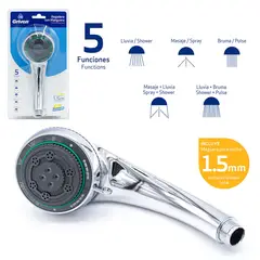 GRIVEN - Regadera De Mano Con Manguera De 1.5 M P/Ducha - 5 Chorros Blister Pza Consumo 9 l/min