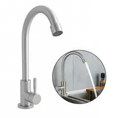 GENERICO - Grifería Cuello Cisne Individual Agua Fría En Acero Inoxidable Lavaplatos O Lavamanos Consumo 10.5 l/min